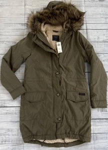 Abercrombie & Fitch Ultra Parka Jacket Green Tan Faux Fur Winter Ski Coat Size M - Picture 1 of 6