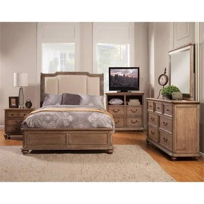 Alpine Furniture Melbourne Queen Wood Sleigh Bed-Uph Headboard in French Truffle - Image 1 of 4