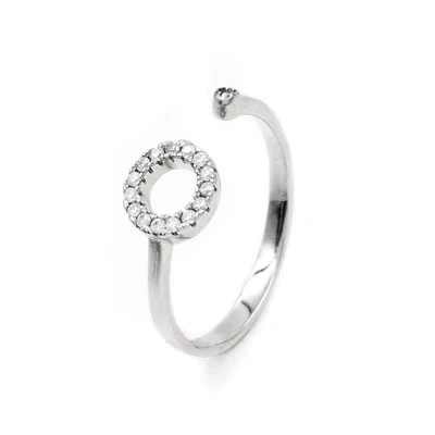 Anello con Cerchio e Punto Luce in Argento 925 Rodiato e Zirconi Bianchi - Immagine 1 di 4