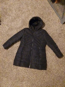 Kenneth Cole Reaction Women's Quilted Puffer Down Coat Black Med hood Sz XL - Picture 1 of 10