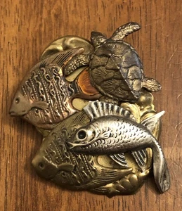 Vintage Mixed Meatal Clip-On Belt Buckle Sea Life Fish Turtle Ocean Theme - Picture 1 of 4