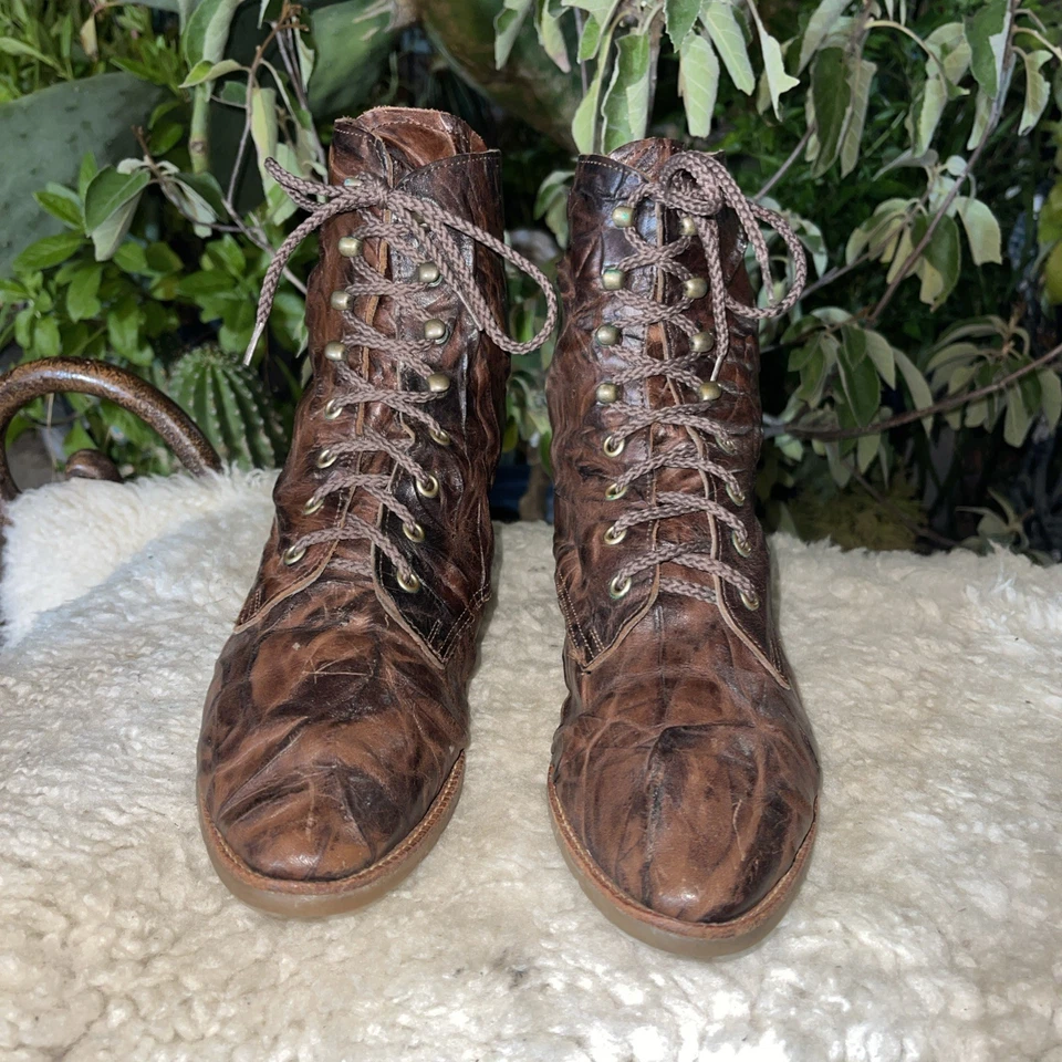 Vintage Sbicca Women Leather Lace Up Ankle Boots Brown Size 7 - Image 1 of 4