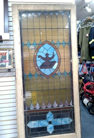 Antique Stained Glass Side Light Wall Window Panel - 93-1/2X41-3/4X1-7/8 Inches Cover