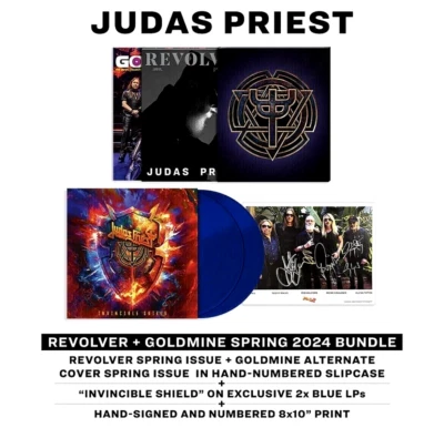 JUDAS PRIEST Autographed Invincible Shield BLUE LP Vinyl Revolver Goldmine #69 - Image 1 of 4