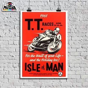 Poster Locandina Manifesto Vintage Afiche Isle Man Isla De Man TT Races 1961 - Imagen 1 de 1