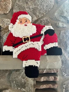 Finished Santa on a Shelf/Mantel Plastic Canvas Santa Claus Christmas 11.5x10.5 - Picture 1 of 5