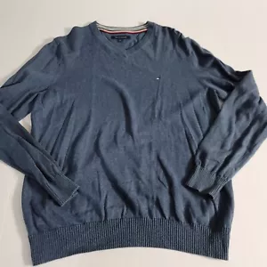 Tommy Hilfiger Sz L Gray V-neck 100% Cotton Sweater - Picture 1 of 7