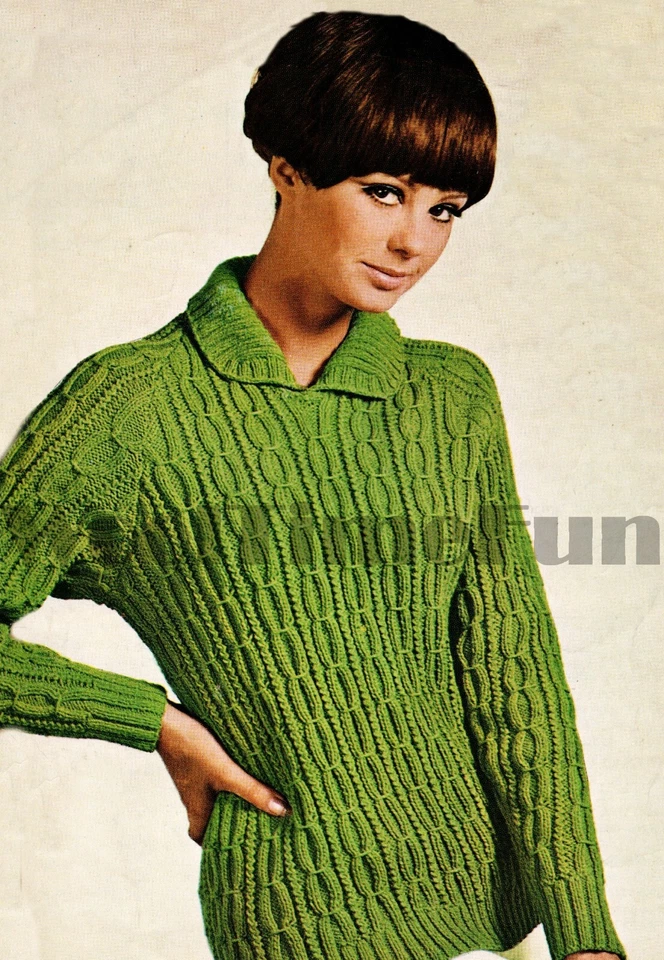 Vintage Knitting Pattern Classic Cable Design Sweater Jumper DK Yarn - Image 1 of 1
