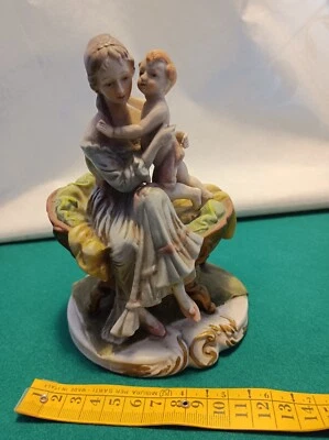 Antica Figura Dama con Bambina in ceramica La Diana Originale - Immagine 1 di 4