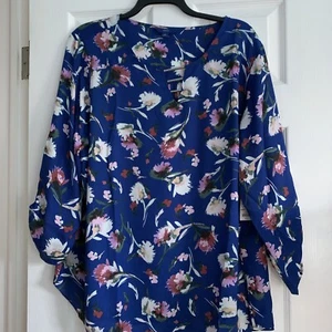 APT.9 BLUSE GRÖSSE 3X BLAU BUNT GEBLÜMT ÄRMEL 3/4 DAMEN BLUSE. NEU MIT ETIKETT - Bild 1 von 12