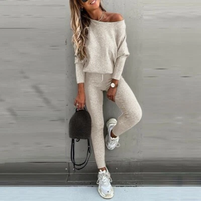 New Women Tracksuit Set Solid Tops Pants Suit Sports Casual Home Lounge - Image 1 of 4