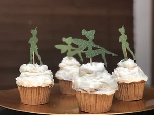 36Pcs Cupcake Topper Party Decor Green Peter Pan Tinker Bell Birthday Glitzy - Picture 1 of 7