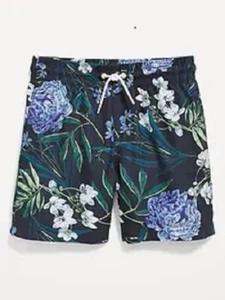 NWT Old Navy Boys Swim Trunks swimsuit Shorts black floral flowers  Small 6-7 - Picture 1 of 1