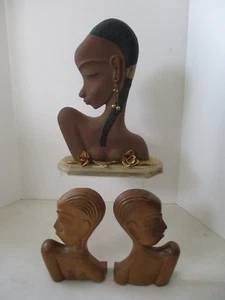 Karl Hagenauer Ceramic Double Sided Statue African Heads & Wood Carvings 1950's - Picture 1 of 24