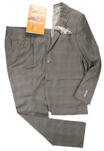 Indochino Suit Blazer 38 34/35 Tall Pants Plaid Brown Wool Slim Fit Office NEW - Picture 1 of 11