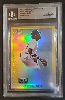 2019 Nasim Nunez 1/1 Leaf Metal Draft Throwback Prismatic Gold Pre-Production! - Image 1 of 2