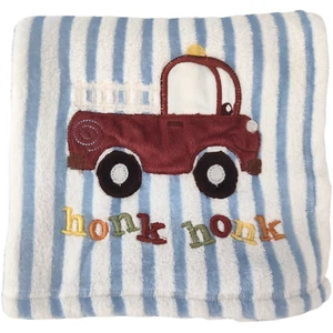 Small Wonders Firetruck HONK Baby Blanket Blue White Stripe Soft Security - Picture 1 of 3
