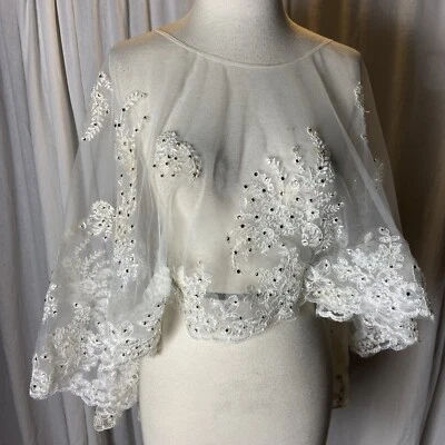 Encaje Velo Chal Capa Blanco Tul Boda Foto 1 de 4