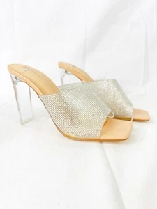 Bisou Bisou Michele Bohbot Squash silber verzierte Strass-Pantoletten Schuhe 7,5 M - Bild 1 von 12
