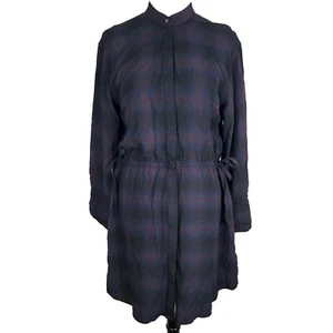Allsaints Florence Damen MED Hemdblusenkleid dunkelblau kariert Grunge 90er Rock - Bild 1 von 9