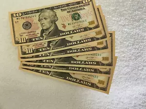 2013 $10 TEN DOLLAR BILLS SEQUENCED LOT OF 7 CRISP - Picture 1 of 4