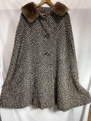 Abrigo y cartera de manguito de invierno pesado forrado satinado lana tweed cuello de piel vintage Foto 1 de 4