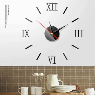 Wall Clock 3D Mirror Surface Sticker Modern DIY Large Home Decor Art Design New - image 1 of 4