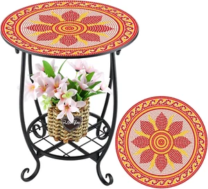 Outdoor Side Table Round Small Mosaic Patio Accent Indoor End Plant Metal Coffee - Picture 1 of 6