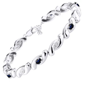 BRACCIALE TENNIS RYLOS ZAFFIRO E DIAMANTI ARGENTO STERLING 7-8" - Foto 1 di 6