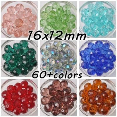10pcs Large 16mm(16x12mm) Rondelle Faceted Crystal Glass Loose Beads lot Colours - Image 1 of 4
