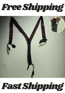 Army Surplus Field Suspenders Braces Adjustable  Red and Black - Picture 1 of 6
