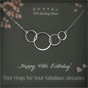 Happy 40Th Birthday Gifts for Women, Sterling Silver Four Circle Necklace, Meani - Picture 1 of 12