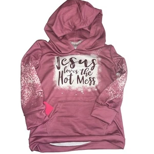 Jesus Loves The Hot Mess Hoodie Kids Size Large - Picture 1 of 1