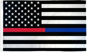Red/Blue Line 2x3ft Poly -Thin Line Flags in Support of Police & Fire Department - Picture 1 of 3
