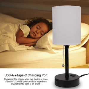 1X Bedside Lamp w/ Bulb USB A & C Charging Ports 3-Color Temperatures Desk Lamp - Picture 1 of 24