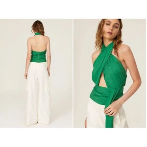 De La Vali Rent The Runway Green Chiffon Pareo Halter Tie Top $342 6 M - Picture 1 of 16