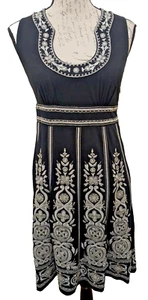 Abito INC S nero argento ricamo bohemien scollo a scoop perline bello - Foto 1 di 12