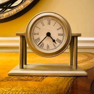 Crate & Barrel Stainless Steel Pewter Mantle Column Mande Table Clock VTG Retro  - Picture 1 of 14