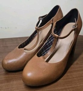 Crown Vintage Heels Round Toe Cognac Size 9 Women’s 4” Leather Retro Size 10M - Picture 1 of 5