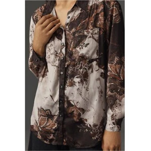 Anthropologie Women's Size XXS Brown Motif Button Down Shirt NWT - Picture 1 of 9