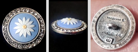 Wedgwood Daisy Button in Sterling, Sparkly Paste Border…Fully Backmarked...1999 Cover