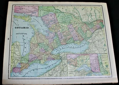 PÁGINA MAPA CRAM'S ATLAS ONTARIO Y QUEBEC CANADÁ 1899 VINTAGE Foto 1 de 2