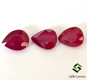 4.41 Cts Natural Ruby Pear Cut 03 Pcs 8x6 mm Set Reddish Shade Loose Gemstone GF - Picture 1 of 3
