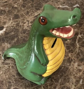 Vintage Ceramic Alligator / Crocodile Figurine Coin Bank 7.5” x 4" x 5” W/ Plug - Picture 1 of 6