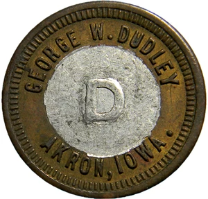 Akron, Iowa 1918 George W. Dudley 5¢ ficha de madera (04309) - Imagen 1 de 3