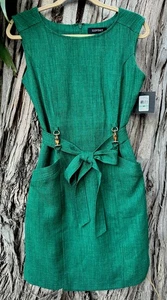 Ellen Tracy NWT Emerald Green Sleeveless Career Cocktail Slit Retro w Bamboo 8P - Picture 1 of 5