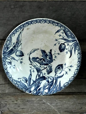 Antique French Blue Transferware Plates Tulips Gien - Image 1 of 4