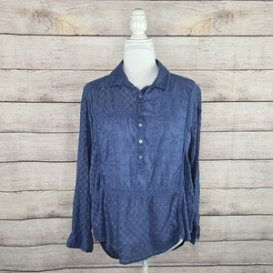 Top túnica Sundance manga larga encaje ojales boho bordado grande azul - Imagen 1 de 8