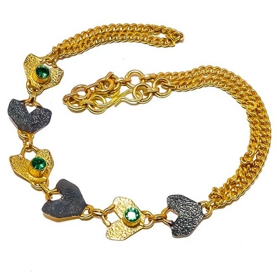 Quartzo esmeralda - Simulado anel folheado a ouro pulseira de mão 7,99" T38 - Imagem 1 de 3