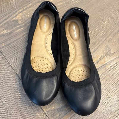 Zapatos planos de ballet Lands End cómodos elásticos sin cordones de cuero negro talla 6,5 Foto 1 de 4